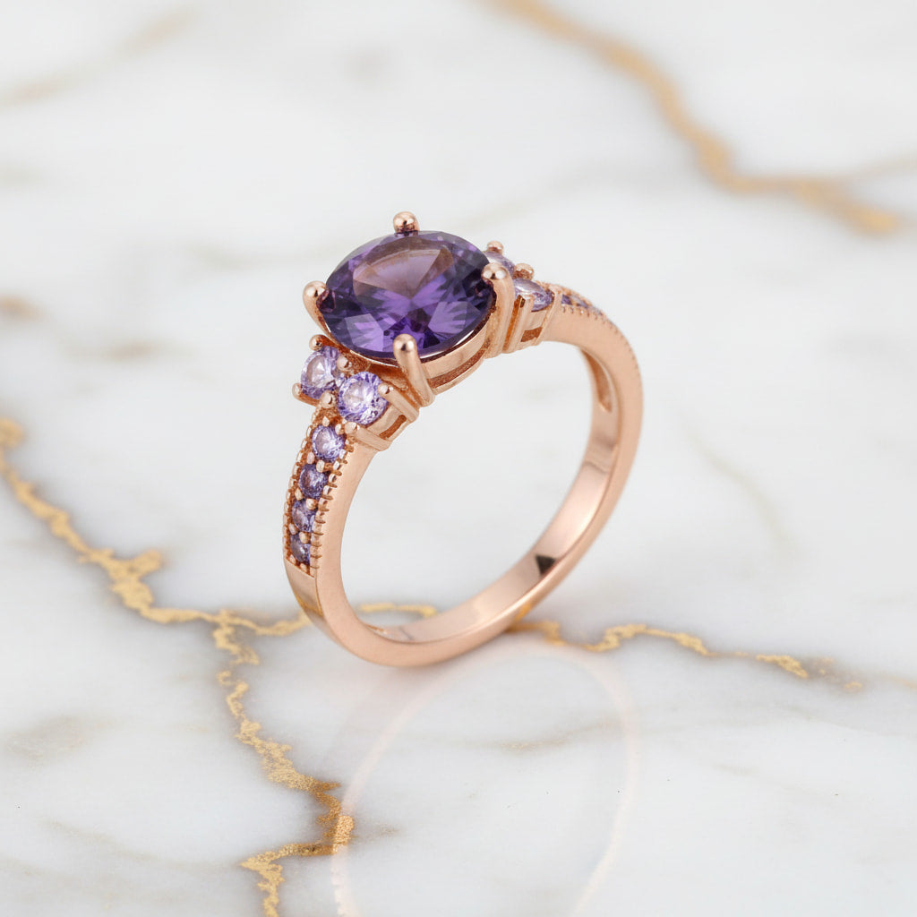 Ring Roségold – Runder violetter Akzent CrystalScents