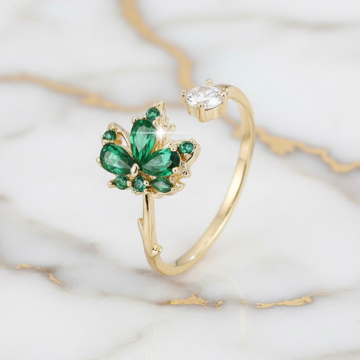 Ring offen mit grünem Ahornblatt CrystalScents