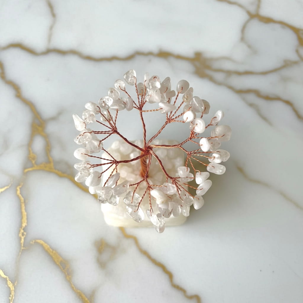 Bergkristalldruse – Weißer Quarz-Baum auf funkelnder Druse CrystalScents