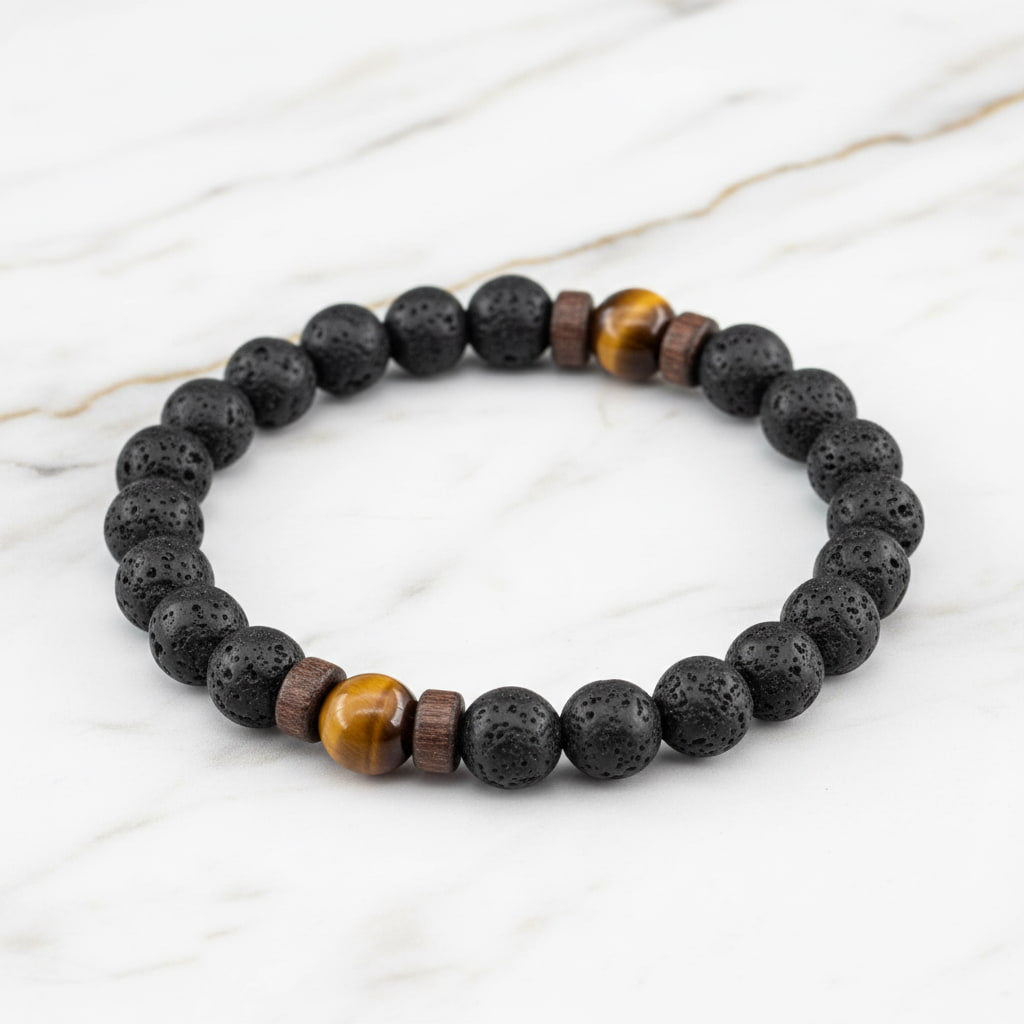Tigerauge & Vulkanstein Kugelarmband CrystalScents