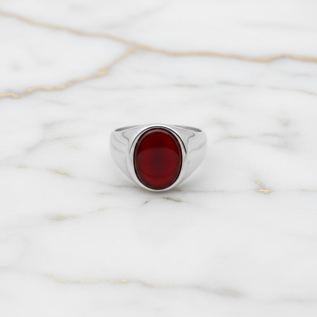 Onyx Ring Silber - roter ovaler Kristall CrystalScents
