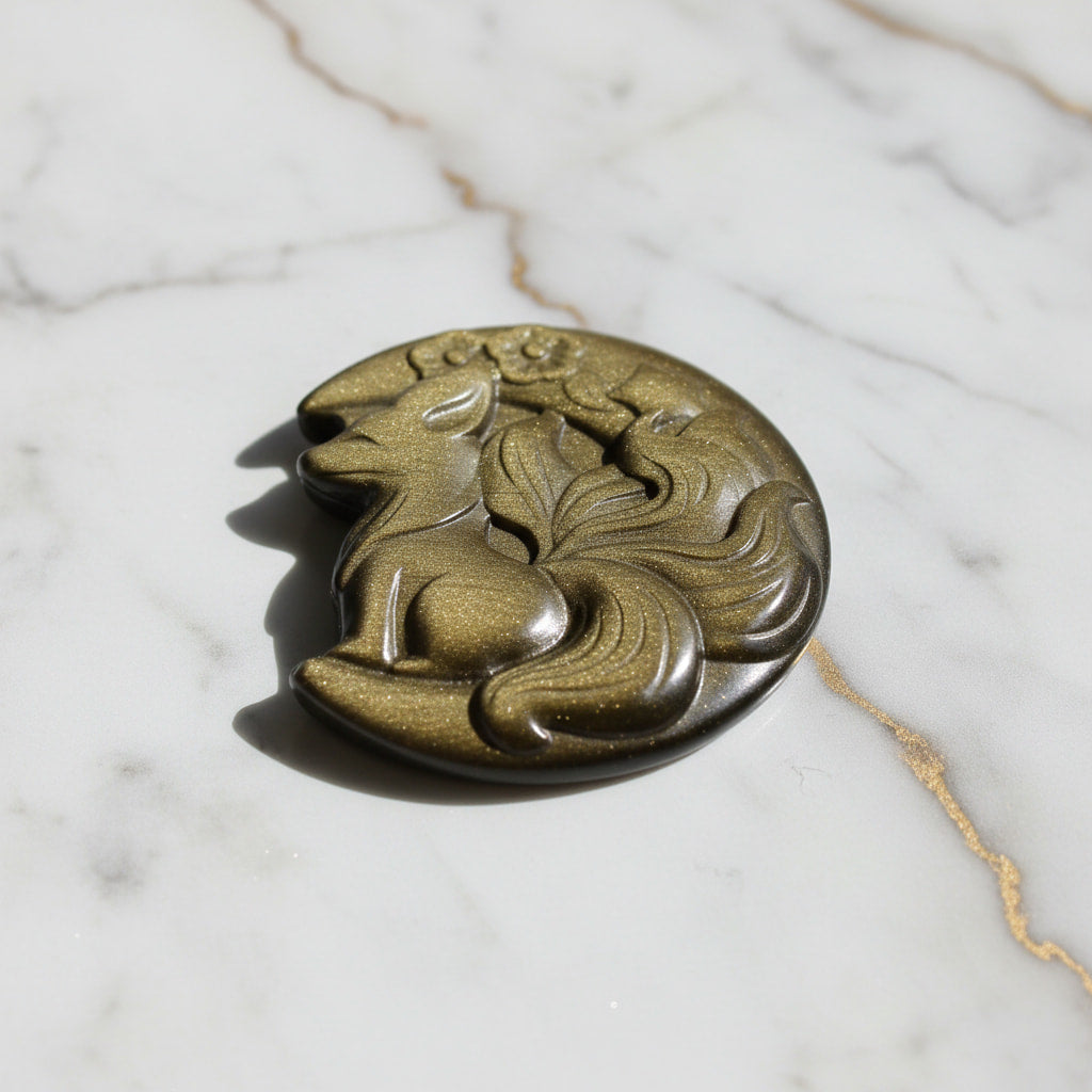 Gold Obsidian Fuchs – Feine Naturfigur mit edlem Schimmer CrystalScents