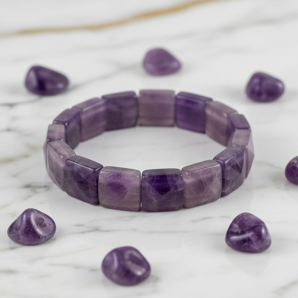 Amethyst Armband – quadratische Steine, innere Ruhe & Geschenk CrystalScents