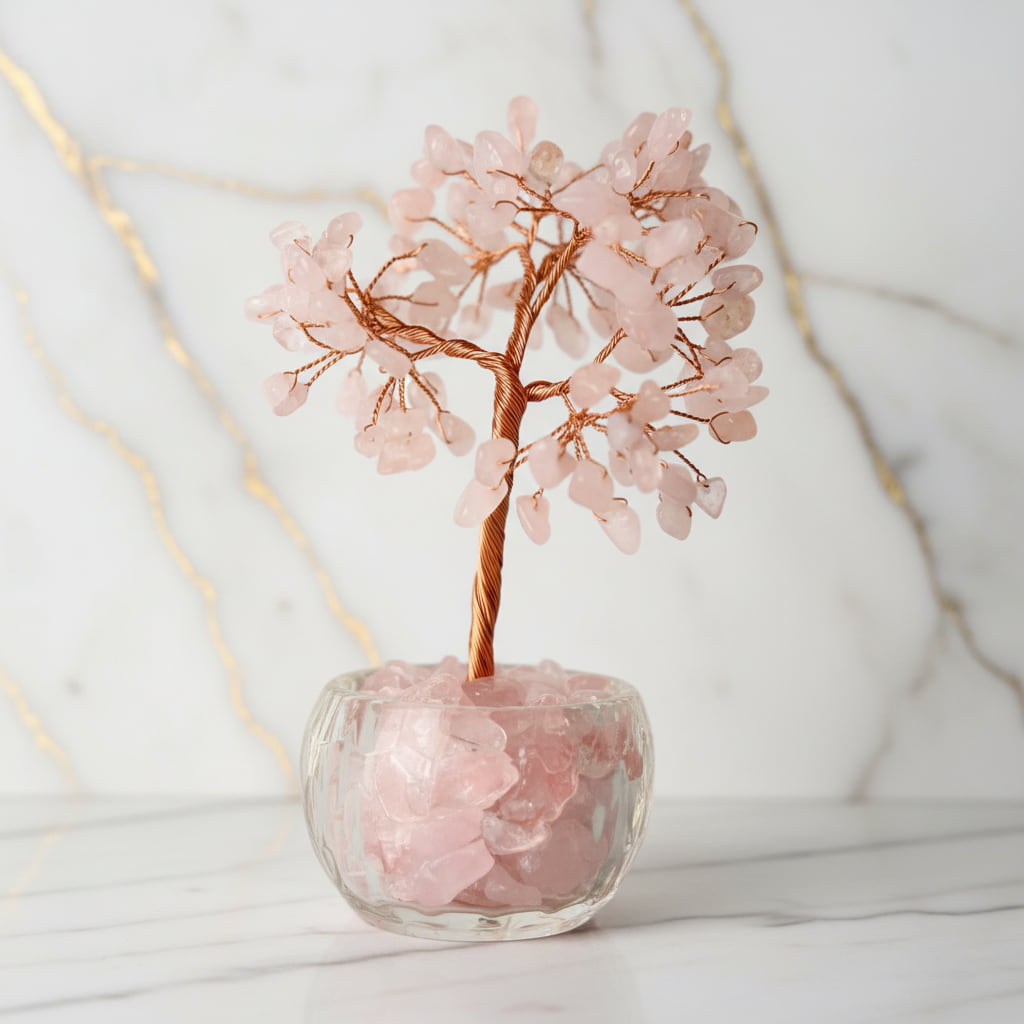 Rosenquarz Baum - Dekoelement mit Topf CrystalScents
