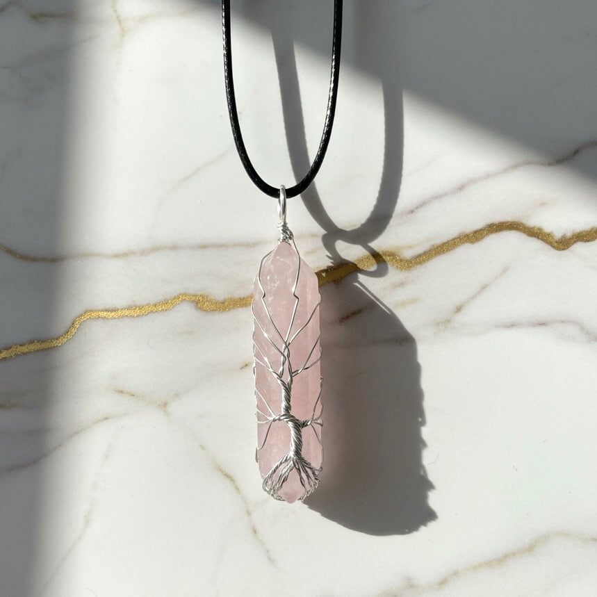 Rosenquarz Halskette - Silberverzierter Doppelender CrystalScents