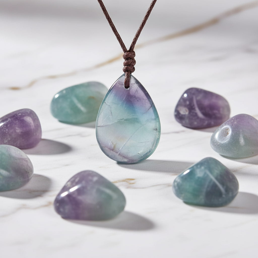 Fluorit Halskette - Tropfenförmiger Anhänger CrystalScents