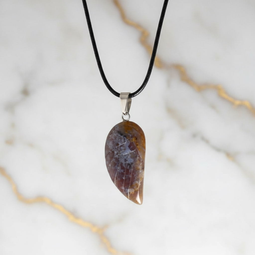 Mexikanische Achat Halskette – Farbenfroher Flügel Anhänger CrystalScents