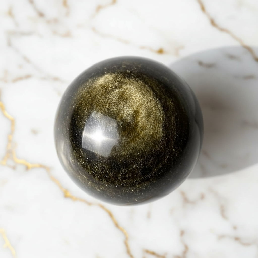 Gold Obsidian Kugel - Ein goldener Sternenhimmel in deiner Hand