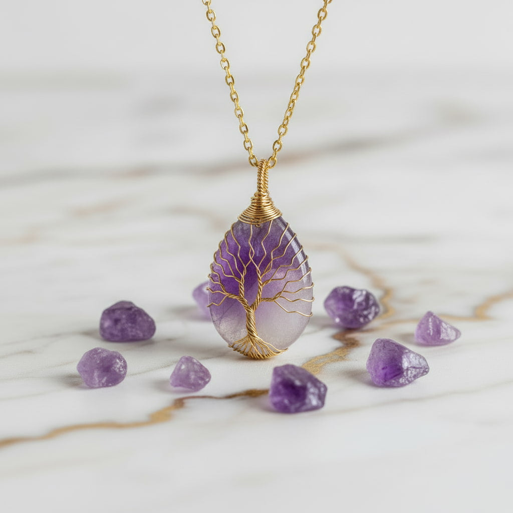 Amethyst Halskette – Baum Anhänger für Lebenskraft & Mut CrystalScents