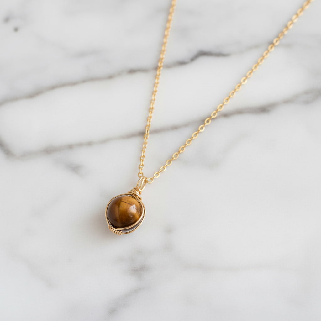 Tigerauge Halskette - Kugel Anhänger CrystalScents