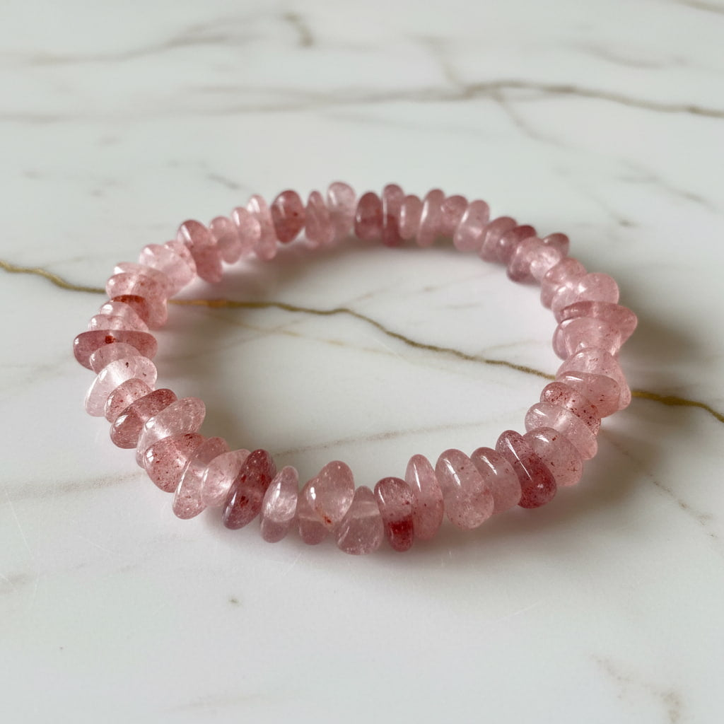 Erdbeerquarz Splitter Armband - Freude & Leichtigkeit