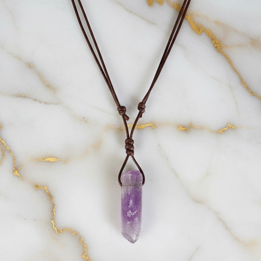 Amethyst Halskette – Länglicher Anhänger & Flexibel CrystalScents