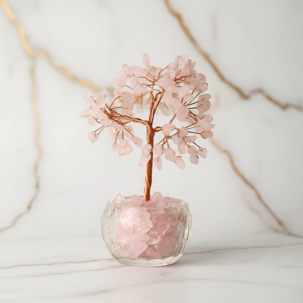 Rosenquarz Baum - Dekoelement mit Topf CrystalScents