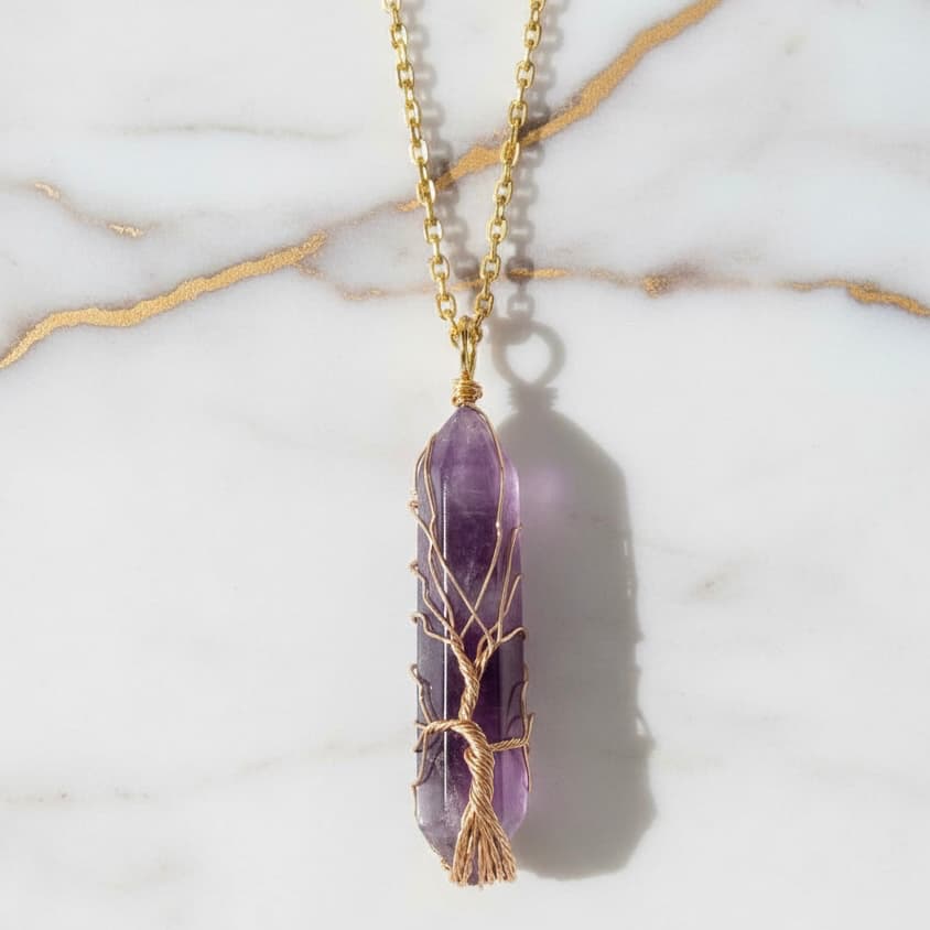 Amethyst Halskette – Goldverzierter Doppelender für Harmonie & Eleganz CrystalScents