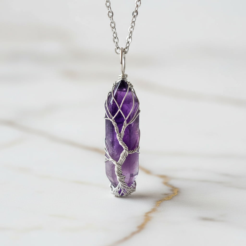 Amethyst Halskette – Doppelender mit Silberverzierung CrystalScents