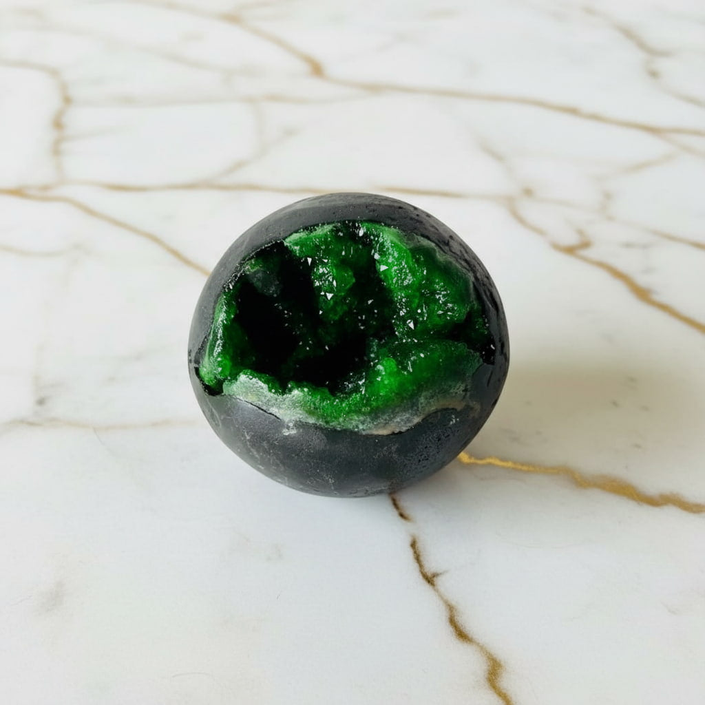 Amethystkugel mit grüner Druse – Strahlendes Kristallhighlight CrystalScents