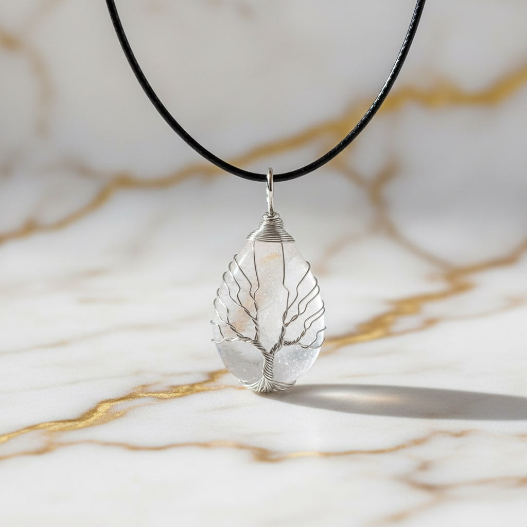 Bergkristall Halskette - Silbern verziert