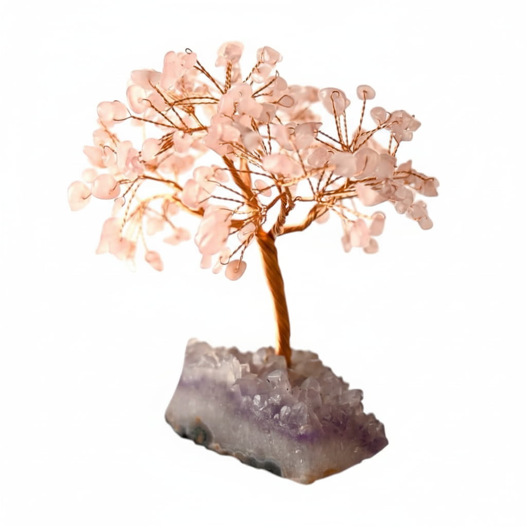 Rosenquarz Baum auf Amethystdruse – Liebe & Harmonie CrystalScents