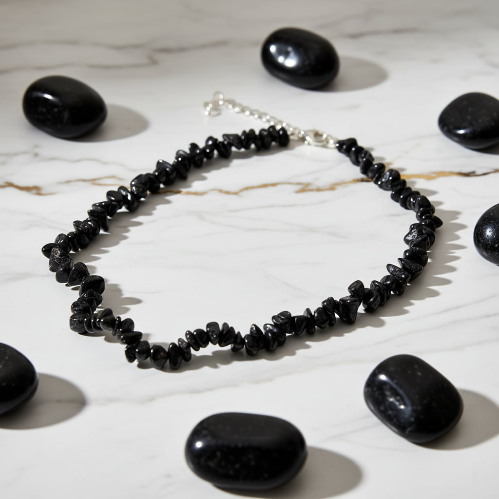 Achat Splitter Halskette – Schwarze Natursteinsplitter