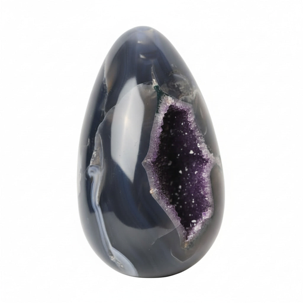 Großes Achat Ei - mit violetter Druse CrystalScents