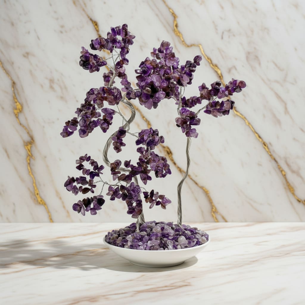 Amethyst Baum – Weiße Keramikschale für Harmonie CrystalScents