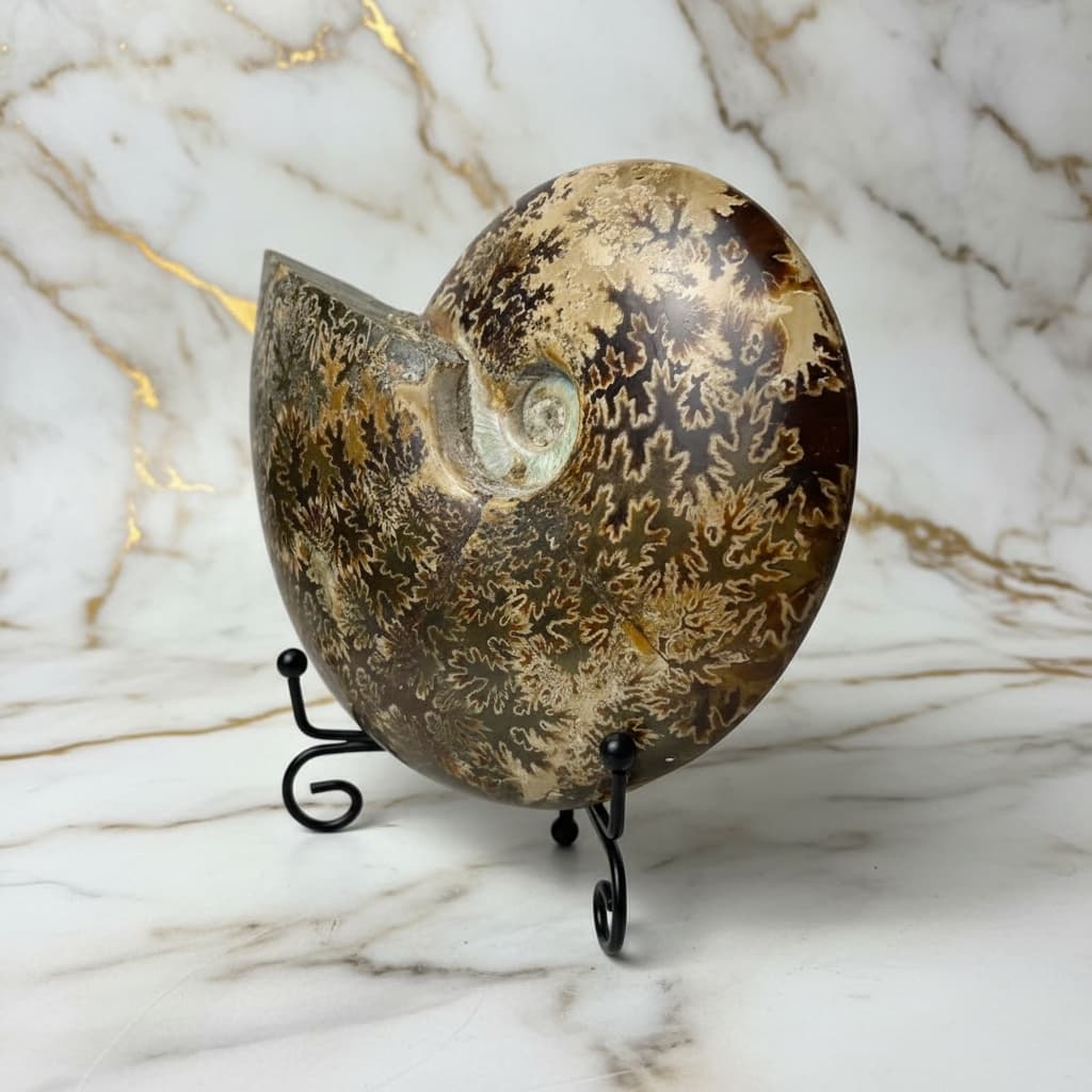 Ammonit mit Halterung - Fossiles Highlight