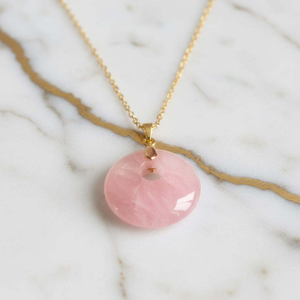 Rosenquarz Halskette - Rundes Design CrystalScents