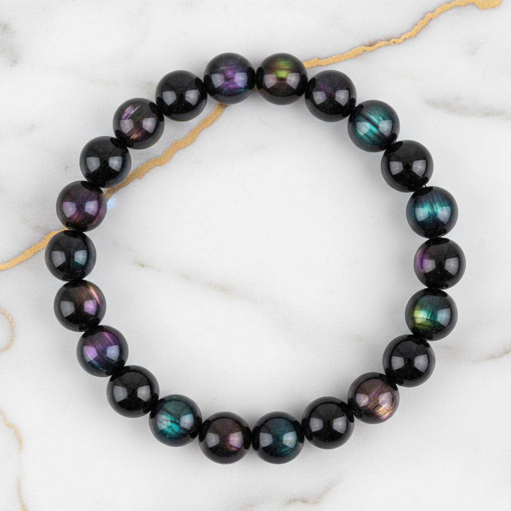 Obsidian Kugelarmband - Regenbogen-Schimmer