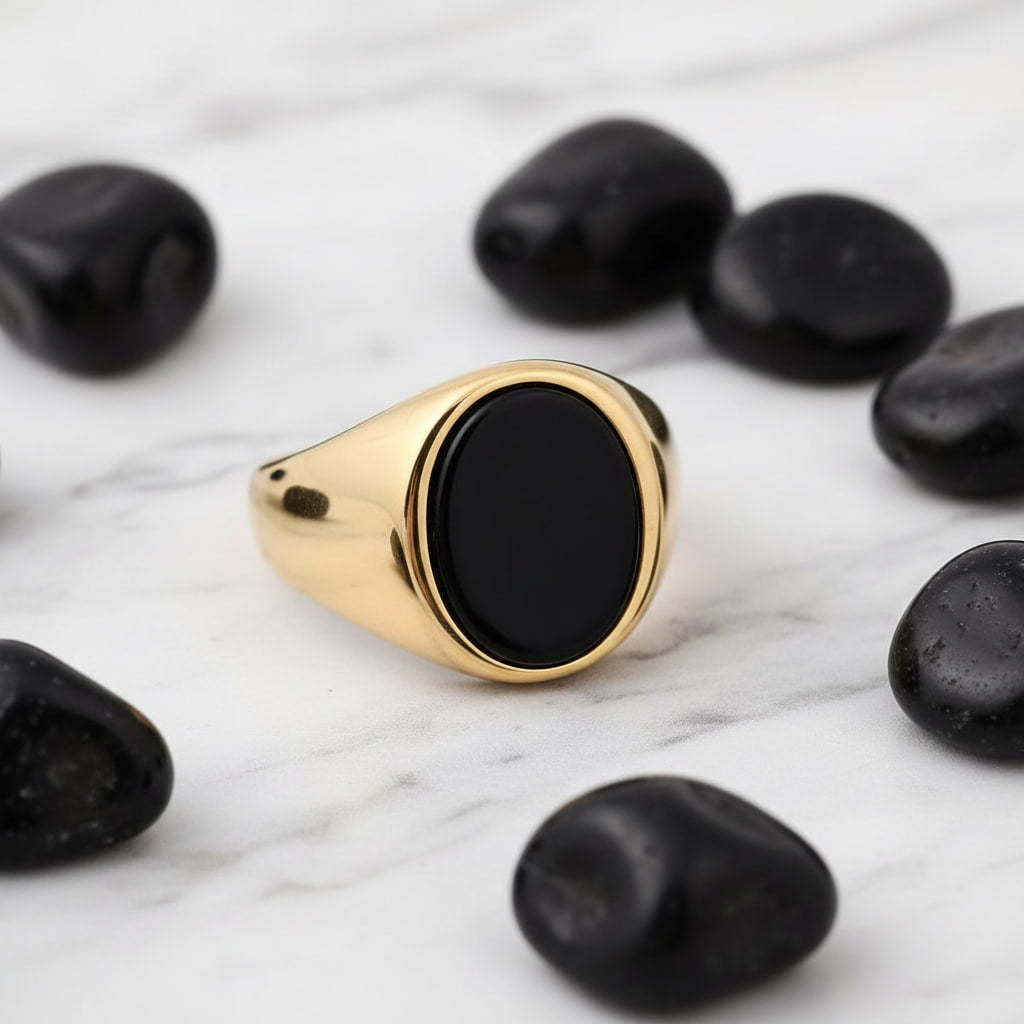 Onyx Ring Gold - schwarzer ovaler Kristall CrystalScents
