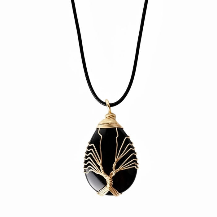 Obsidian Halskette – Tropfenform mit Goldverzierung CrystalScents