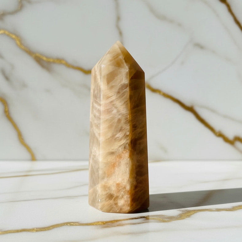 Mondstein Obelisk – Energie & warme Akzente CrystalScents