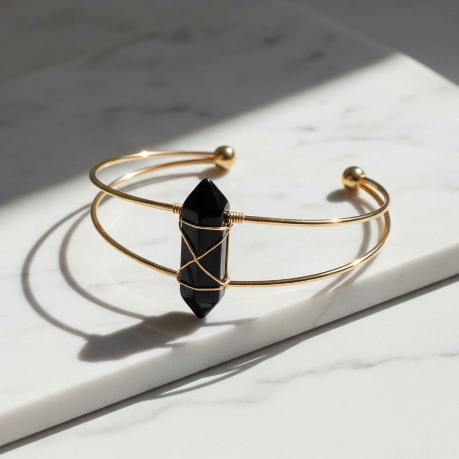 Obsidian Armreif – Offenes Design CrystalScents