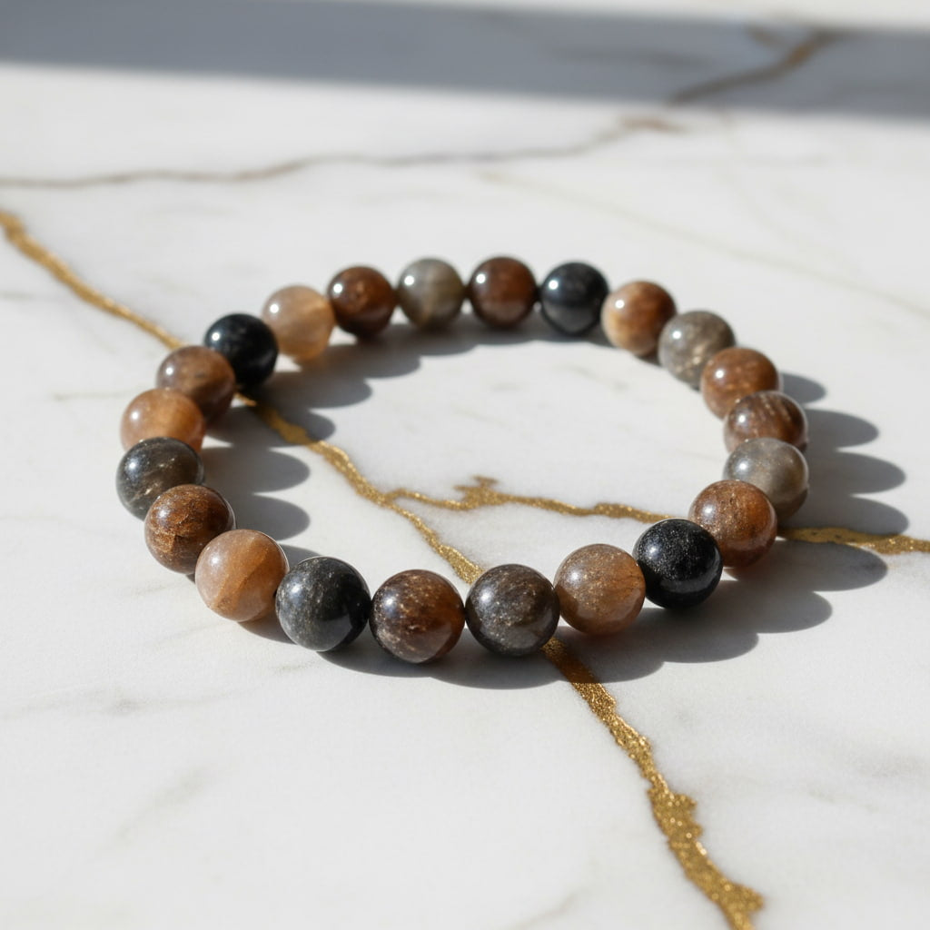 Schwarzer Mondstein Kugelarmband - Kraftvoll & Stark CrystalScents