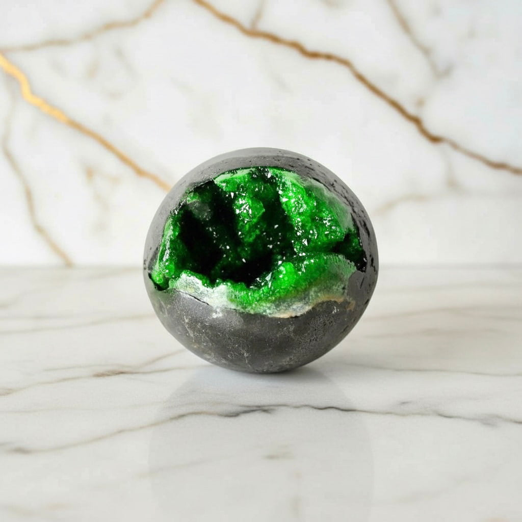 Amethystkugel mit grüner Druse – Strahlendes Kristallhighlight CrystalScents