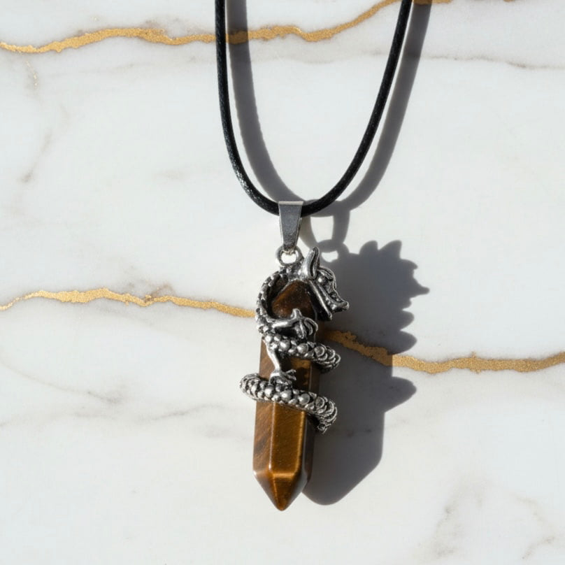 Tigerauge Halskette - Doppelender Drache CrystalScents