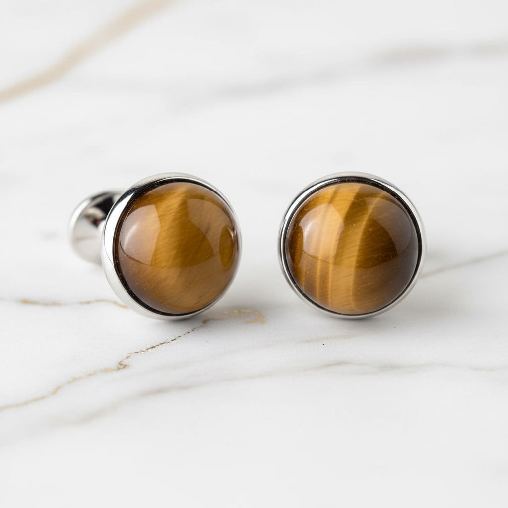 Tigerauge - Silberne Manschettenknöpfe