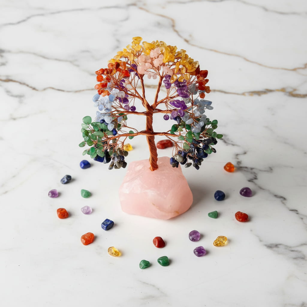 Rosenquarz Chakra Baum - Rosenquarzsockel CrystalScents