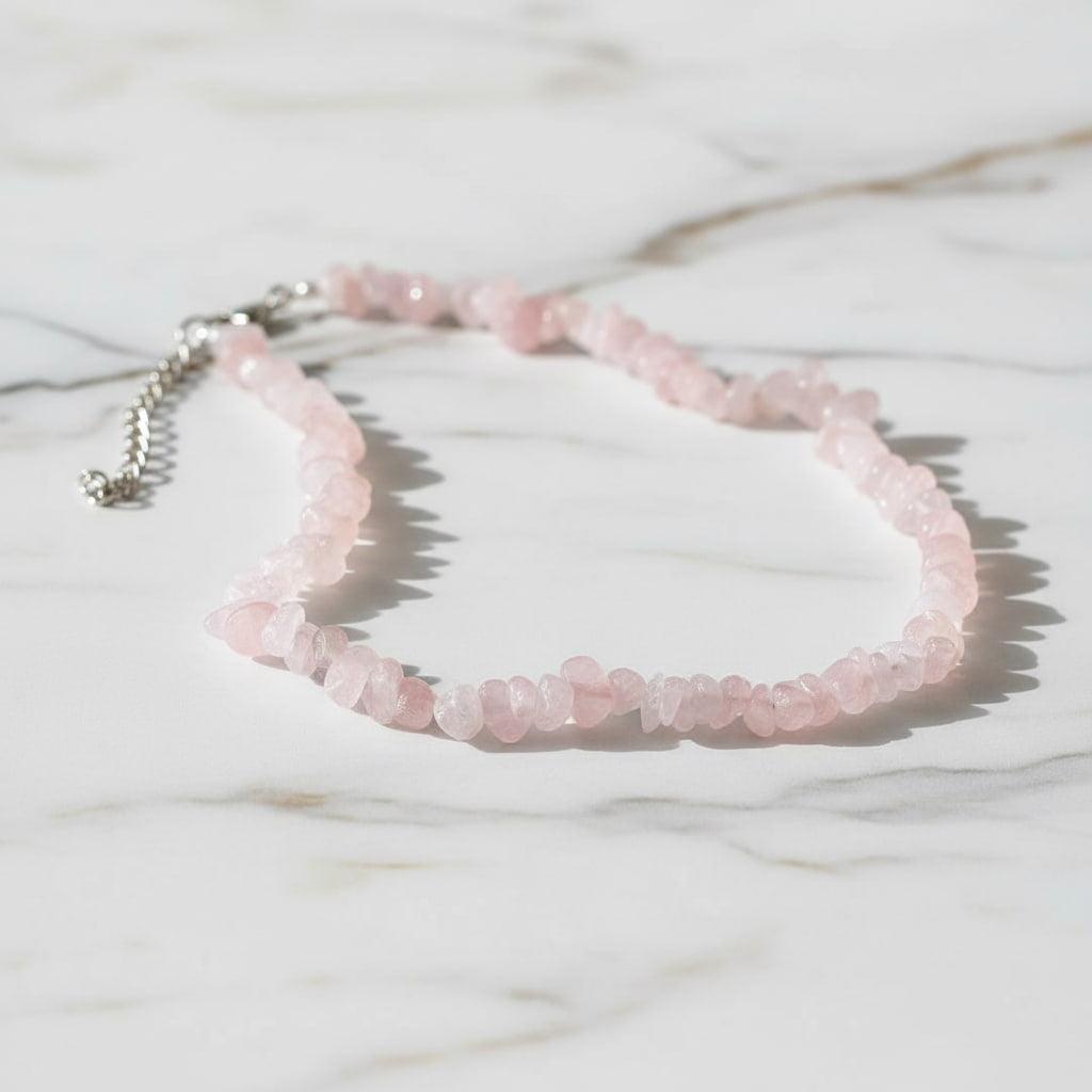 Rosenquarz Splitter Halskette – Liebe & innere Harmonie
