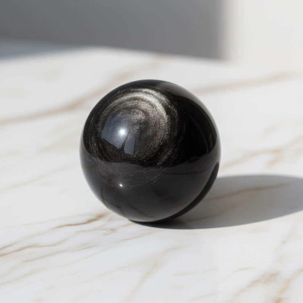 Silber Obsidian Kugel – Silber Schimmer CrystalScents