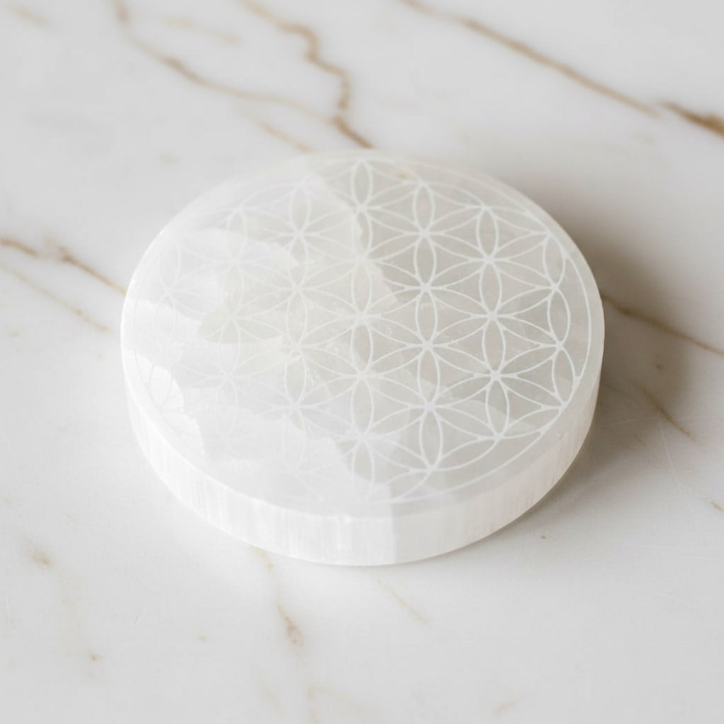 Selenit Scheibe mit Lebensblume – JETZT sichern CrystalScents