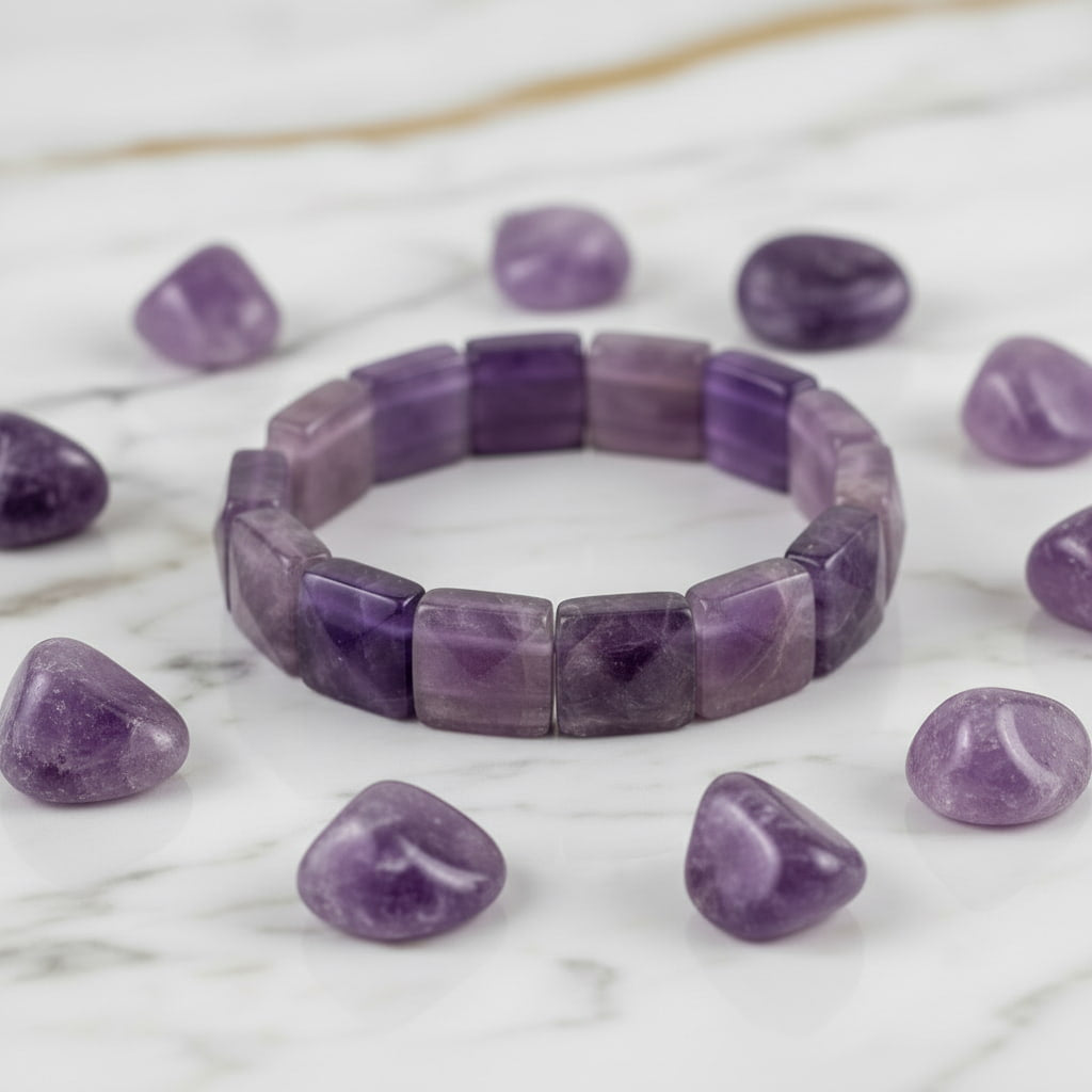 Amethyst Armband – quadratische Steine, innere Ruhe & Geschenk CrystalScents