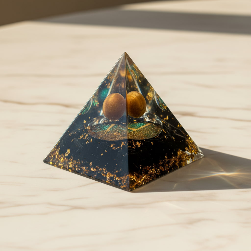 Orgonit Pyramide Obsidian - Tigerauge Kugel CrystalScents