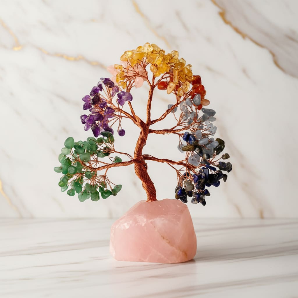 Rosenquarz Chakra Baum - Rosenquarzsockel CrystalScents