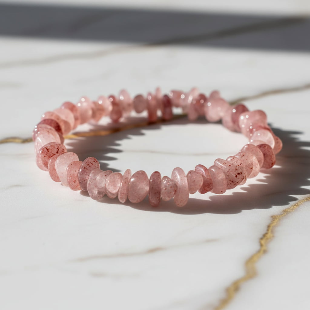 Erdbeerquarz Splitter Armband - Freude & Leichtigkeit
