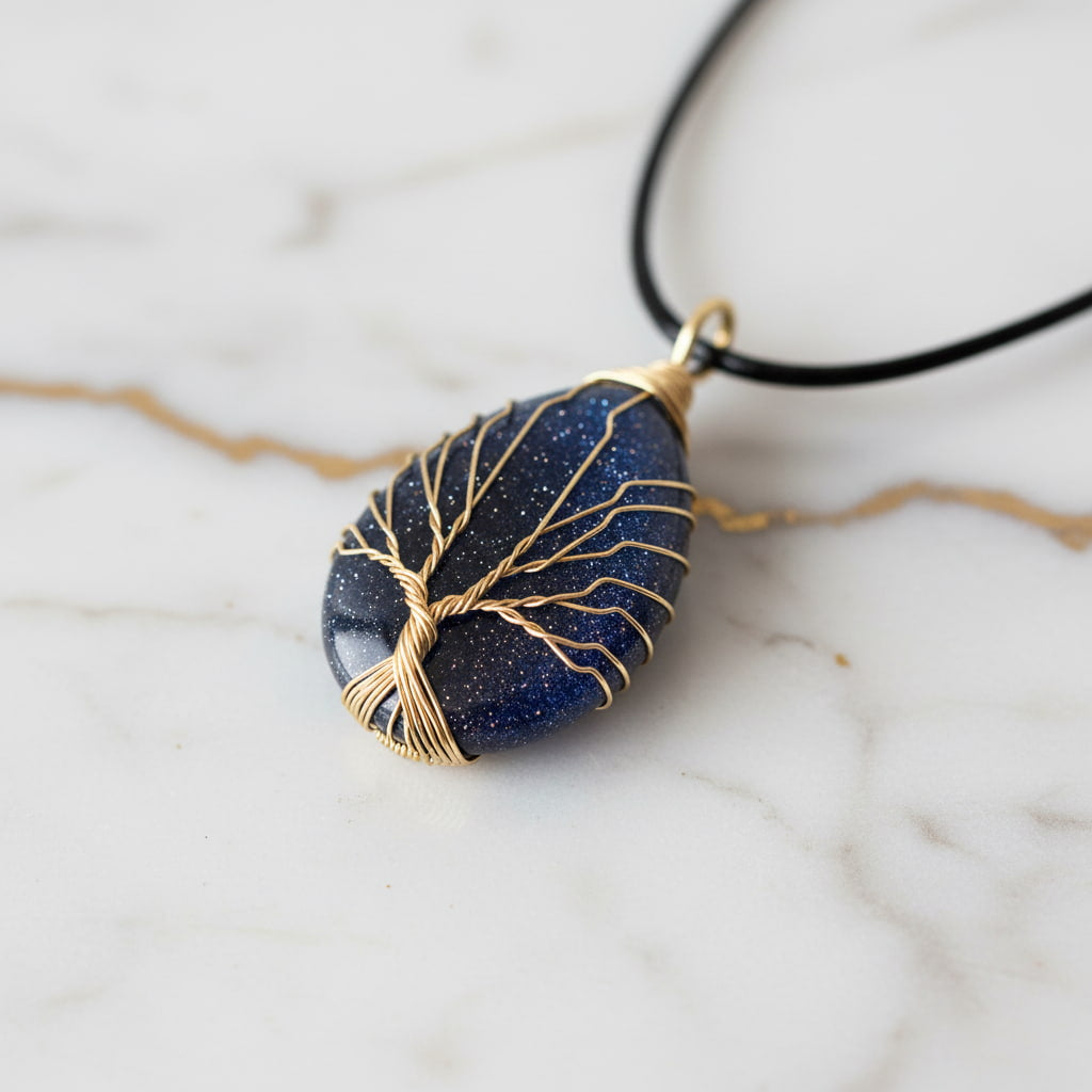 Blaufluss Halskette - Goldene Verzierung CrystalScents