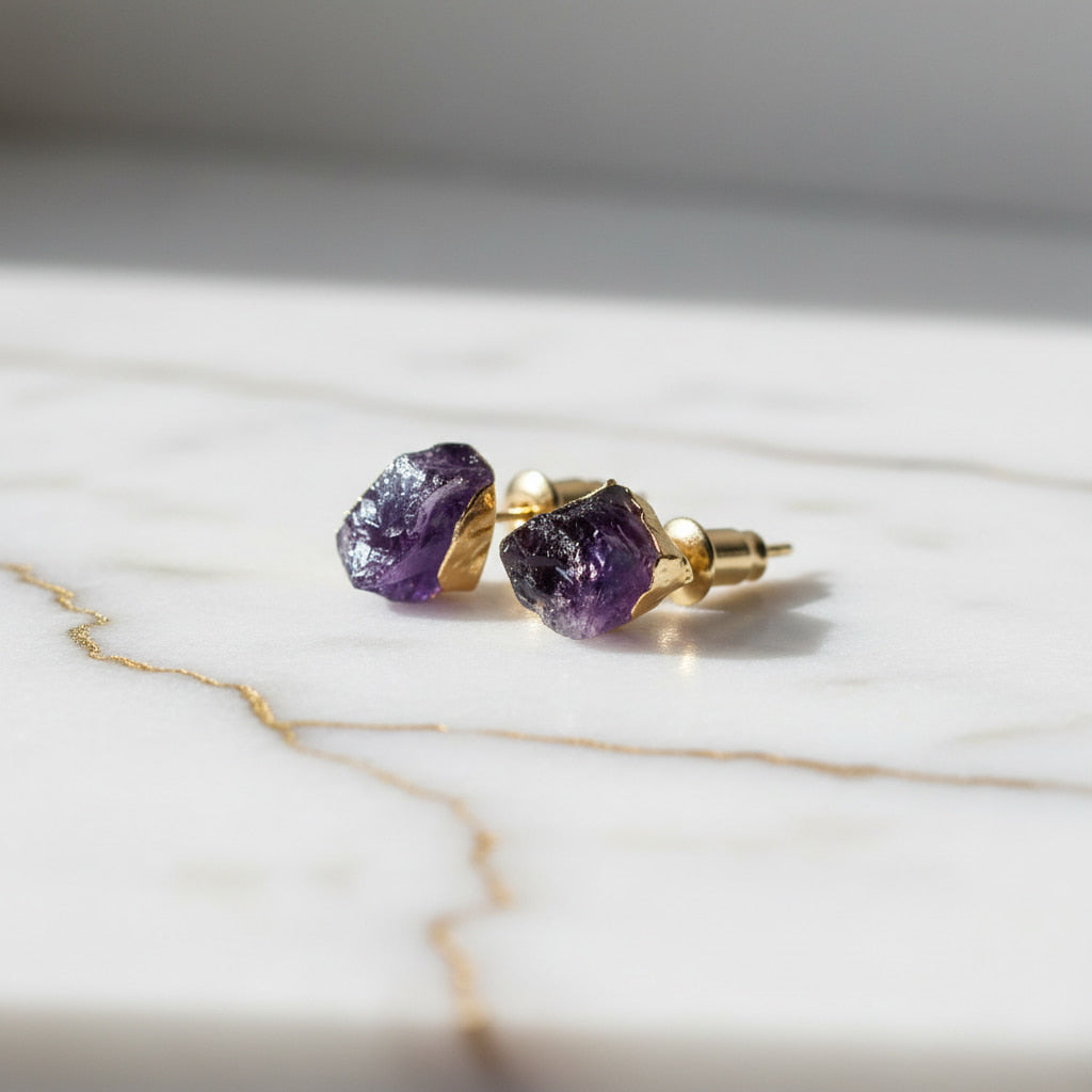 Amethyst Ohrringe – Funkelnde Naturkraft | CrystalScents CrystalScents