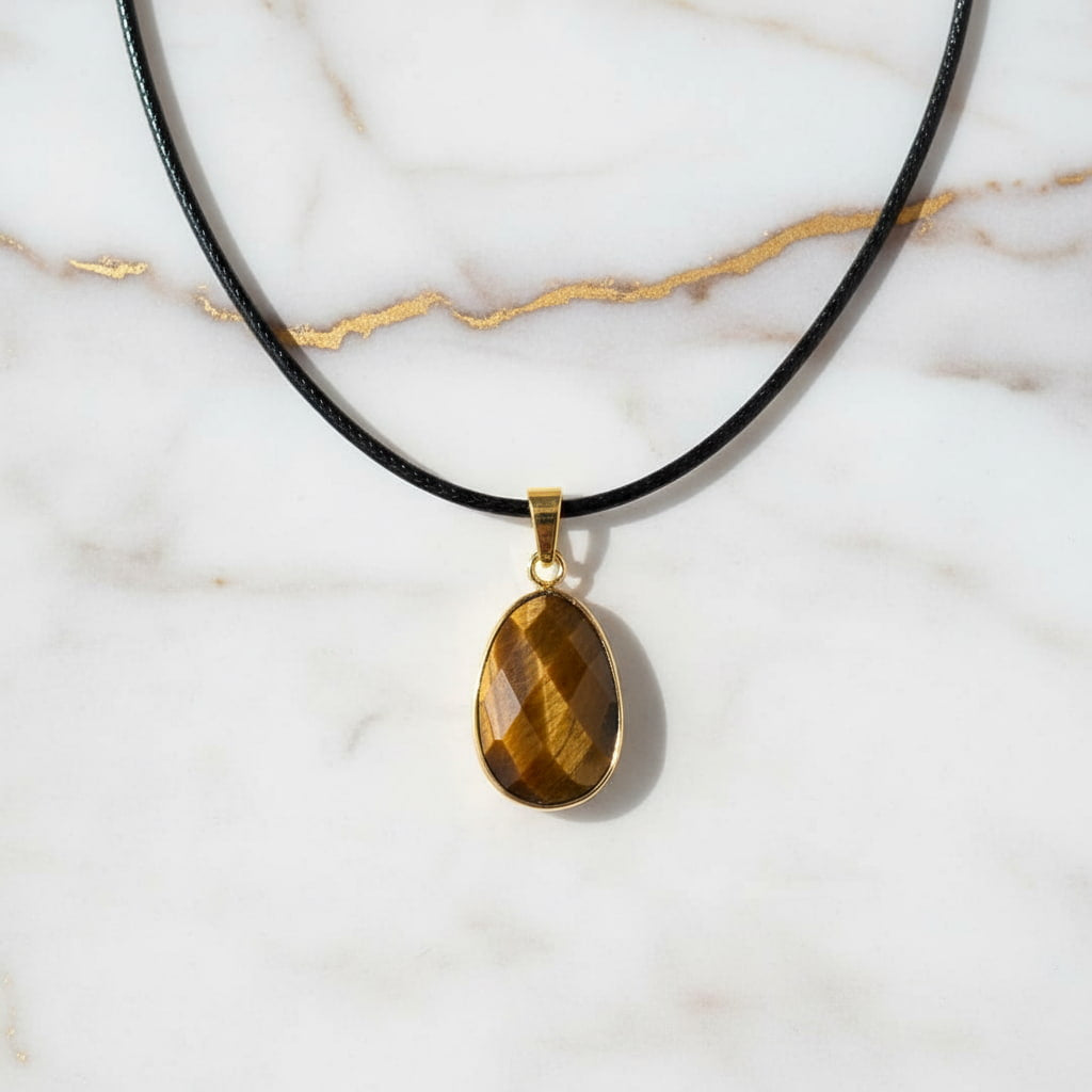 Tigerauge Halskette - Facettierter Anhänger CrystalScents