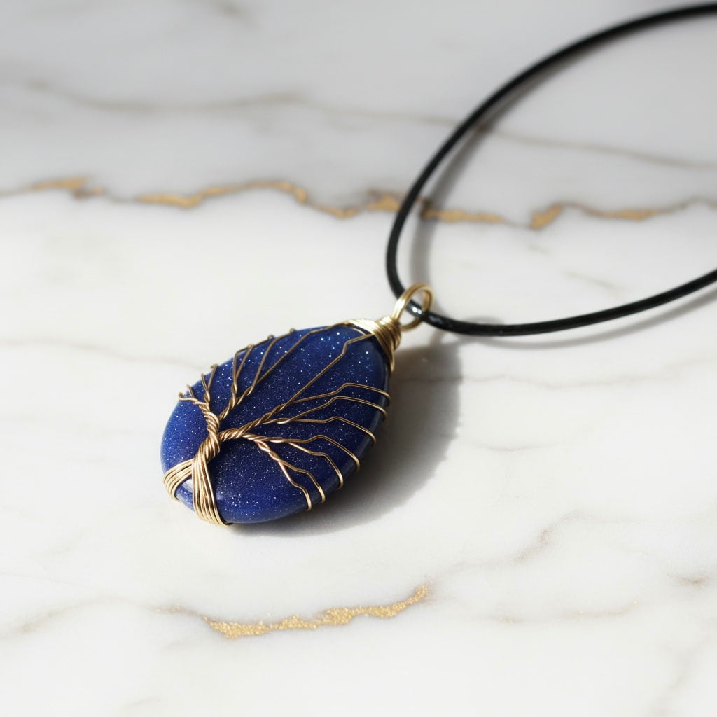 Blaufluss Halskette - Goldene Verzierung CrystalScents