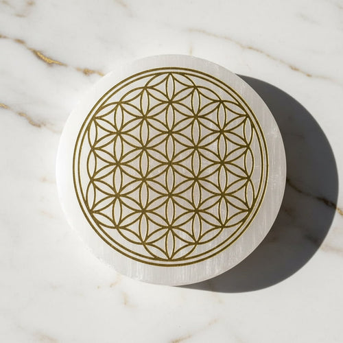 Selenit Scheibe - Goldene Lebensblume CrystalScents
