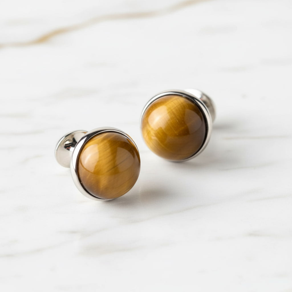 Tigerauge - Silberne Manschettenknöpfe